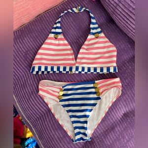 JUICY COUTURE GIRLS SAILOR BIKINI SIZE 14 PINK BLUE